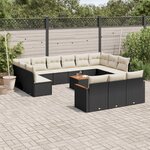 vidaXL Salon de jardin avec coussins 14 Pièces noir résine tressée