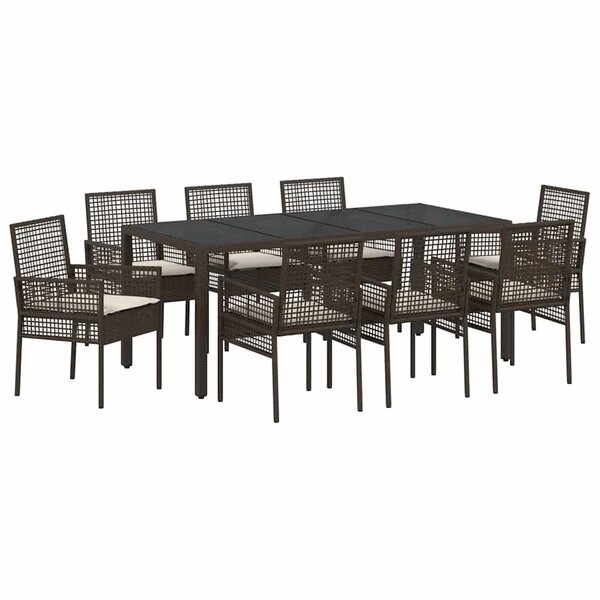 vidaXL Ensemble de salle à manger pour jardin 9 Pièces Marron Poly rotin