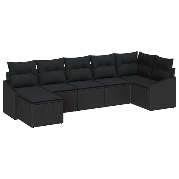 vidaXL Ensemble de canapé de jardin 7 Pièces Noir Poly rotin