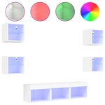 vidaXL Unités murales TV avec LED 7 Pièces blanc bois d'ingénierie