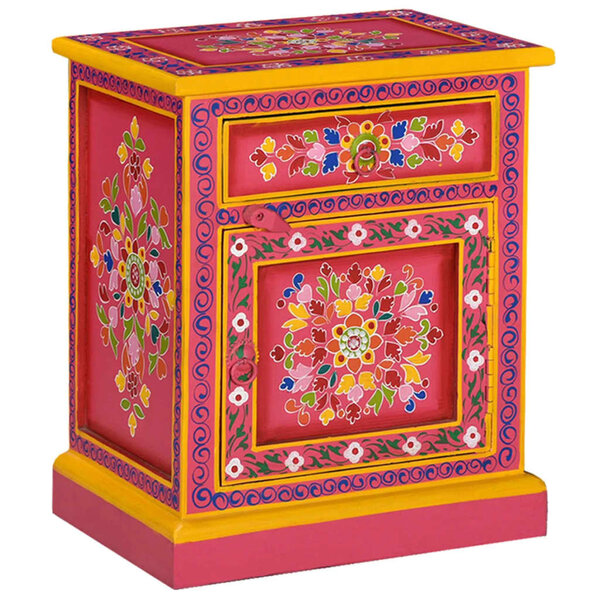 vidaXL Table de chevet Bois de manguier massif Rose Peinture à la main