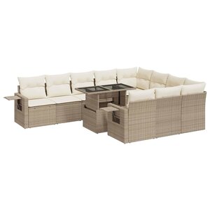 vidaXL Salon de jardin 11 Pièces avec coussins beige résine tressée