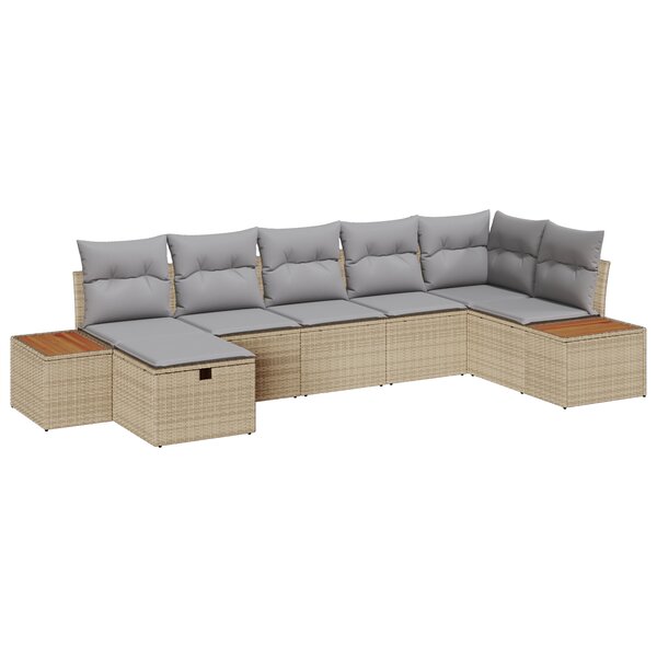 Ensemble de canapé de jardin vidaXL 7 pièces avec coussins beige rattan poly