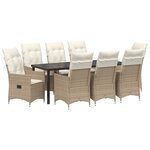 vidaXL Ensemble de jardin de 9 pièces avec coussins beige en poly rattan