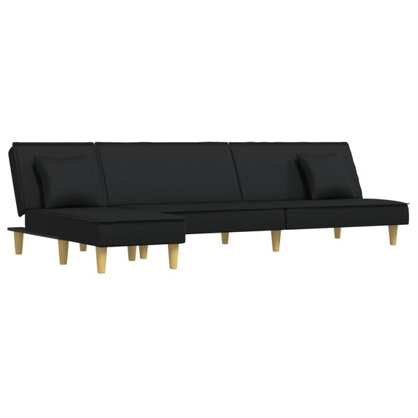 vidaXL Canapé-lit en forme de L noir 255x140x70 cm tissu