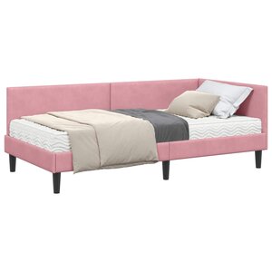 vidaXL Cadre de lit d'angle avec matelas 2 pc Rose 90 x 200 cm Velours