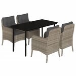 vidaXL Ensemble à manger de jardin et coussins 5 Pièces gris clair rotin