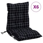 vidaXL Coussins de chaise à dossier bas lot de 6 motif à carreaux noir