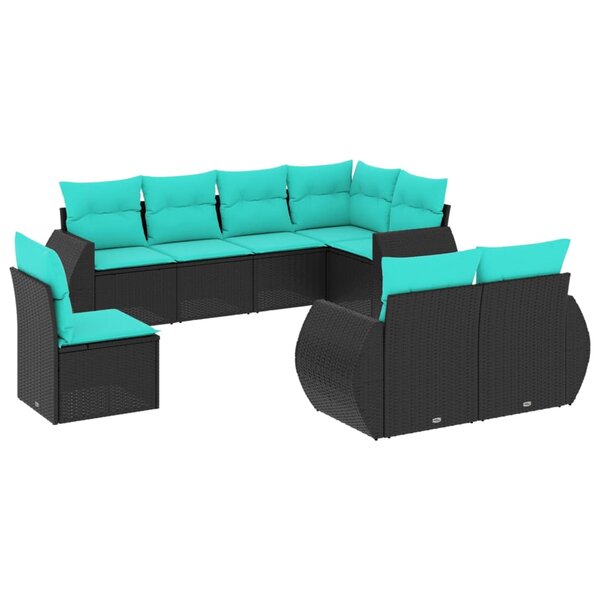 vidaXL Salon de jardin 8 Pièces avec coussins noir résine tressée