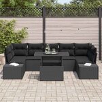 vidaXL Ensemble de canapé de jardin avec coussin 8 Pièces Noir