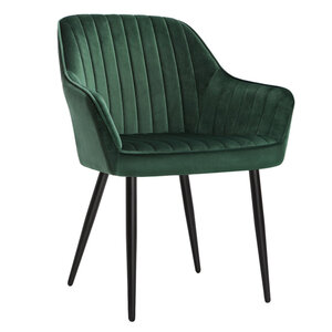 Chaise de salle à manger fauteuil siège rembourrée avec accoudoirs largeur d’assise 49 cm pieds en métal revêtement en velours charge 110 kg pour salon chambre vert 12_0004906