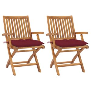 vidaXL Chaises de jardin lot de 2 coussins rouge bordeaux Teck massif
