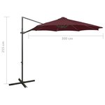 vidaXL Parasol déporté avec mât et lumières LED Rouge bordeaux 300 cm