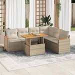 vidaXL Salon de jardin avec coussins 7 Pièces beige résine tressée acacia