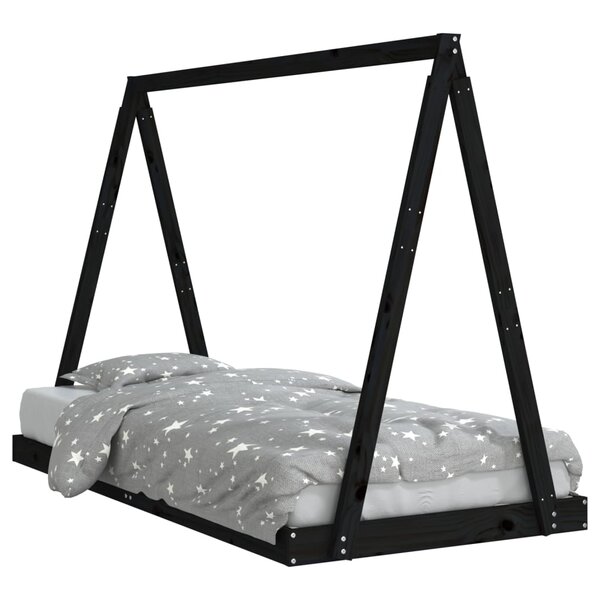 vidaXL Cadre de lit pour enfants noir 90x190 cm bois de pin massif