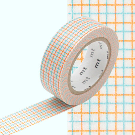 Masking tape mt 1 5 cm quadrillage bleu et orange