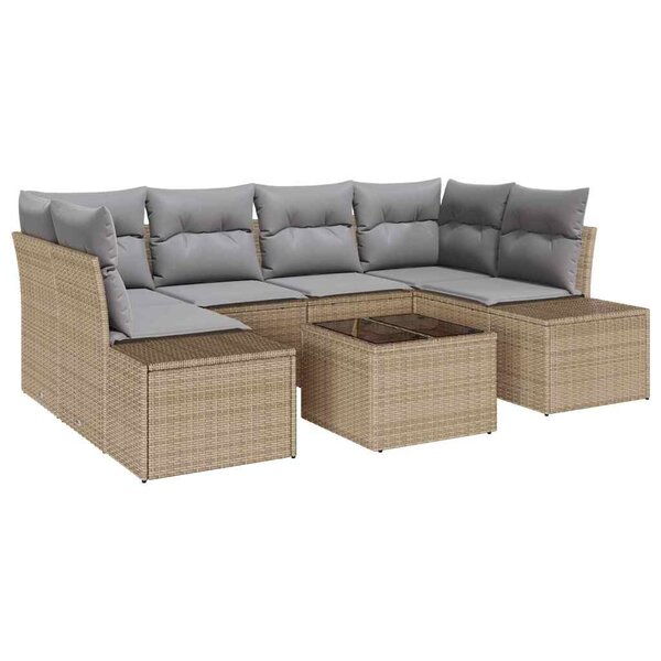 vidaXL Ensemble de canapé de jardin 7 Pièces Beige  Gris 55 x 55 x 37 cm