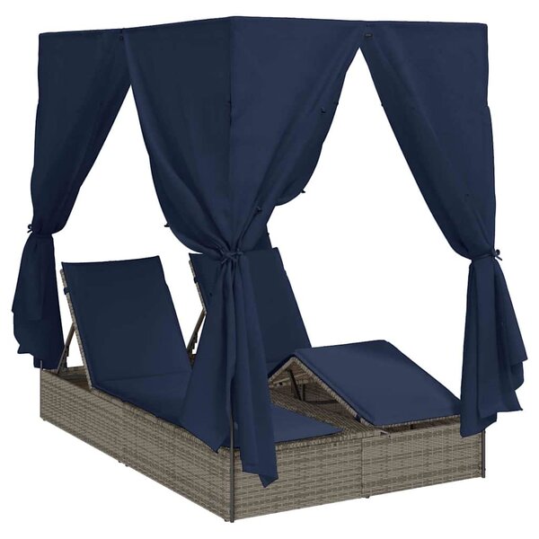 vidaXL Chaiselongue double avec toit et rideaux avec des rideaux Gris