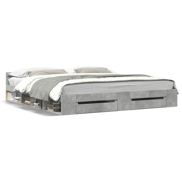 vidaXL Cadre de lit avec tiroirs sans matelas gris béton 180x200 cm