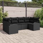 vidaXL Ensemble de canapé de jardin avec coussin 6 Pièces Noir polyrotin