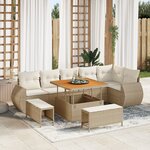 vidaXL Ensemble de canapés de jardin 9 pièces avec coussins en rotin polybeige et acacia