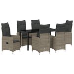 vidaXL Set de repas de jardin de 7 pièces avec coussins en poly rattan gris