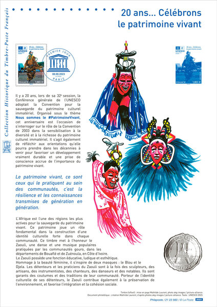 Document philatélique - UNESCO - 20 ans... Célébrons le patrimoine vivant - 2023