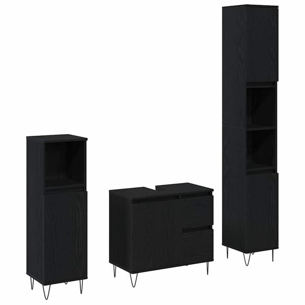 vidaXL Ensemble de Meubles de Salle de Bain 3 Pièces Chêne noir