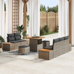 Ensemble de canapés de jardin 8 pièces avec coussins gris en poly rotin