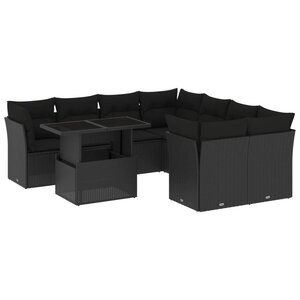 vidaXL Salon de jardin 9 Pièces avec coussins noir résine tressée