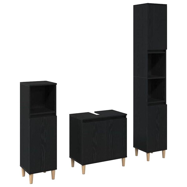 vidaXL Ensemble de mobilier de salle de bain avec stockage 3 Pièces Noir