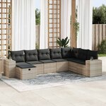 vidaXL Salon de jardin 8 Pièces avec coussins gris clair résine tressée