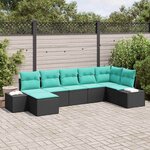 vidaXL Ensemble de canapé de jardin 7 Pièces Noir et turquoise polyrotin