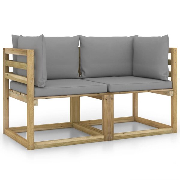 vidaXL Canapés d'angle de jardin 2Pièces et coussins Pin imprégné de vert