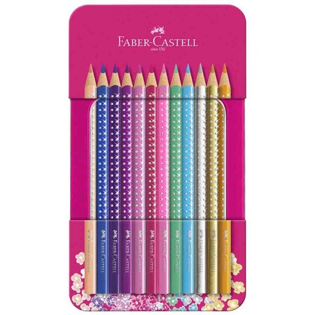 Crayon de couleur sparkle  boîte métal rosé de 12 faber-castell