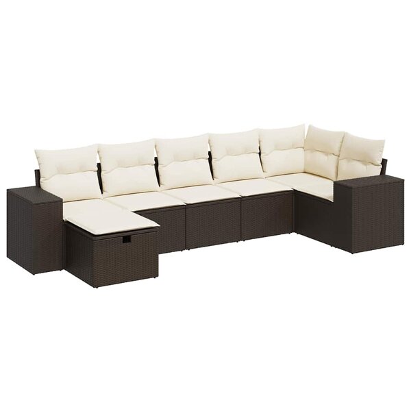 vidaXL Salon de jardin avec coussins 7 Pièces marron résine tressée