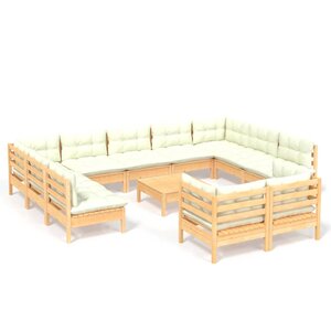vidaXL Salon de jardin 12 Pièces avec coussins crème Bois de pin massif
