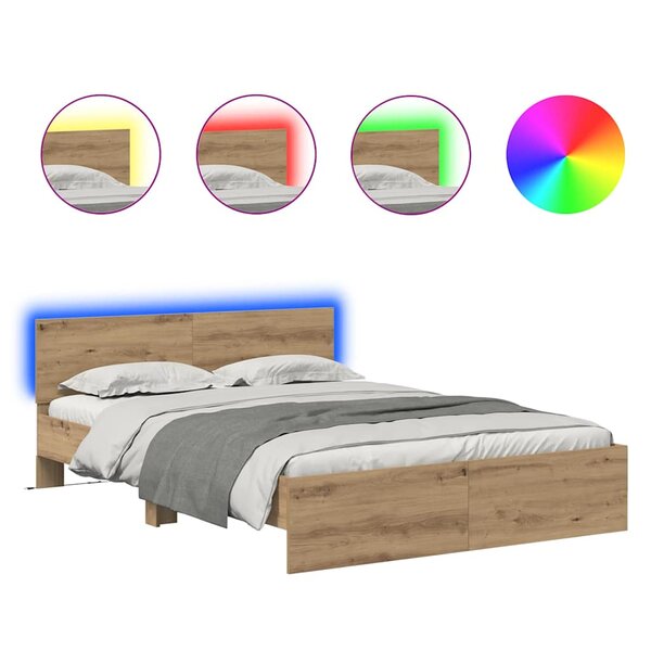 vidaXL Cadre de lit Chêne artisanal 140 x 200 cm Bois d'ingénierie