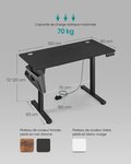 Bureau électrique assis-debout bureau réglable en hauteur 60 x 120 x (72-120) cm 4 hauteurs mémorisables pochette de rangement pour bureau noir 12_0004576