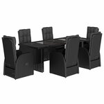 vidaXL Ensemble à manger de jardin coussins 7 Pièces noir résine tressée