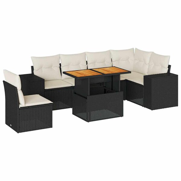 vidaXL Salon de jardin 7 Pièces avec coussins noir résine tressée