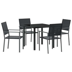 vidaXL Ensemble de salle à manger pour jardin 5 Pièces Noir Rotin PE
