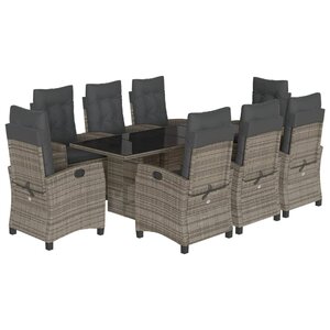 vidaXL Ensemble à manger de jardin 9 Pièces coussins gris résine tressée