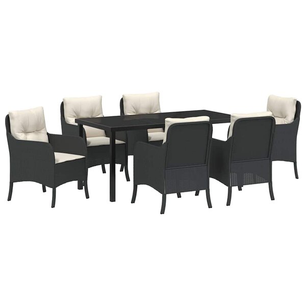 vidaXL Ensemble de salle à manger pour jardin 7 Pièces Noir Poly rotin