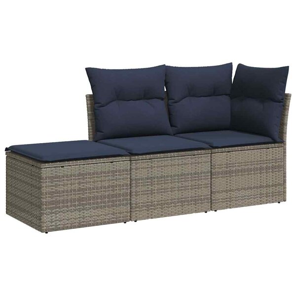 vidaXL Salon de jardin avec coussins 3 Pièces gris résine tressée