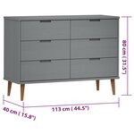 vidaXL Commode MOLDE Gris 113x40x80 cm Bois de pin massif
