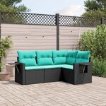 vidaXL Salon de jardin 4 Pièces avec coussins noir résine tressée