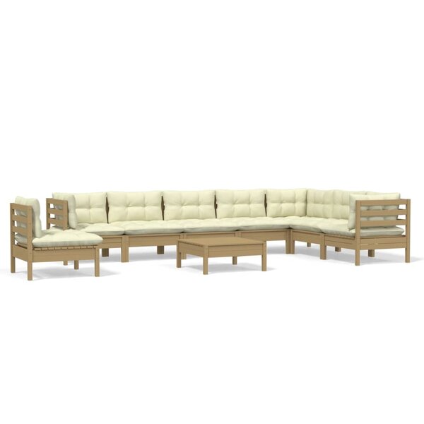 vidaXL Salon de jardin 9 Pièces avec coussins Marron miel Bois de pin