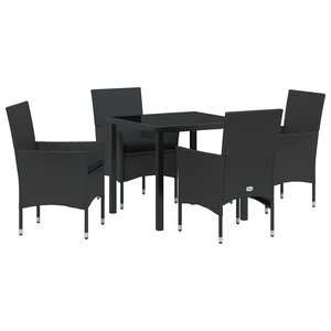Ensemble de salle à manger de jardin 5 pièces avec coussins en rotin synthétique noir