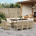 vidaXL Ensemble à manger de jardin et coussins 11 Pièces beige poly rotin